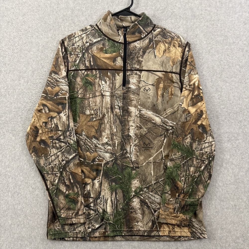 Terramar Shirt Men L Brown Camo Realtree 1/4 Zip Pullover Long Sleeve Hunting